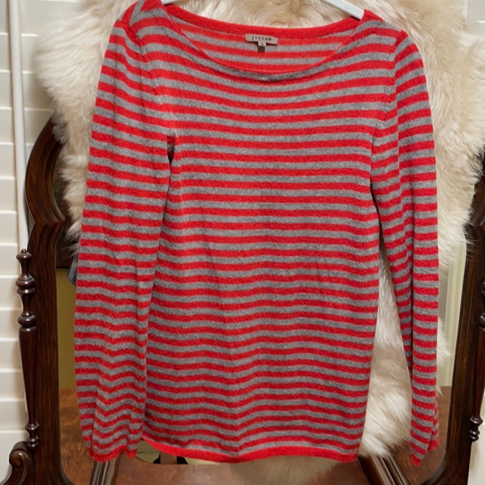 Jigsaw Red and Gray Striped Lightweight Sweater